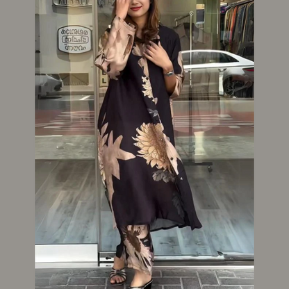 Zweiteiliges Set aus fließendem Hemdblusenkleid für Damen