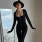 💖Schmal geschnittener, langärmliger Jumpsuit mit Reißverschluss