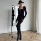 💖Schmal geschnittener, langärmliger Jumpsuit mit Reißverschluss