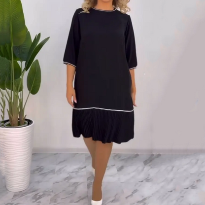 🔥🎉Heißer Verkauf 50% Rabatt🥰👗Damen-Kleid mit Rundhalsausschnitt, Knopfleiste auf der Rückseite und Falten🌸✨