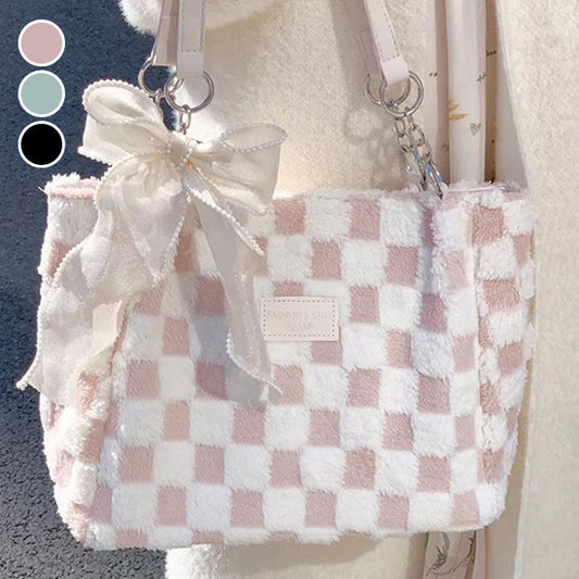 Damenmode Plüsch Plaid Umhängetasche Tasche