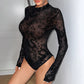 Sexy Mesh Lace Floral Long Sleeve Bodysuit für Frauen