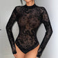 Sexy Mesh Lace Floral Long Sleeve Bodysuit für Frauen