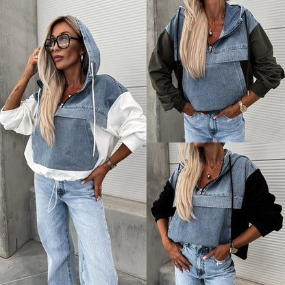 🔥HEISSER VERKAUF 48% - Damen-Jeansjacke mit Kapuze und Kordelzug
