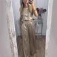 Glänzendes 2-teiliges Damen-Outfit Tank-Top & Hose mit weitem Bein