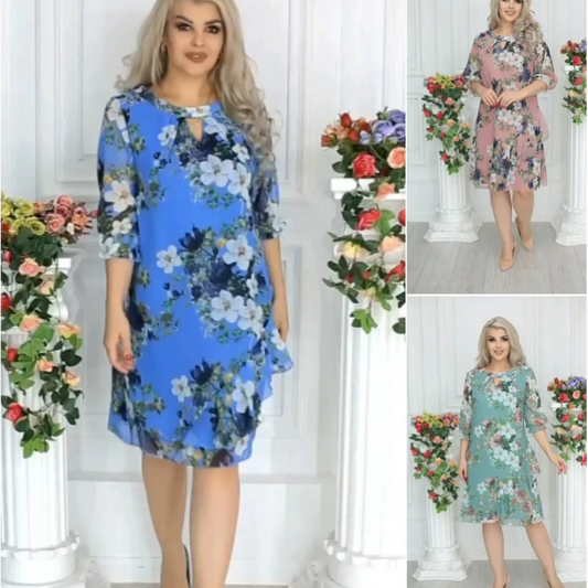 Knielanges Kleid mit Blumendruck für Damen