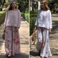 🥰Zweiteiliges Set aus Oberteilen in Unifarben und Hose mit weitem Bein und Blumenmuster