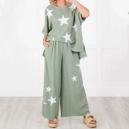 Zweiteiliges Damen Star Patch Set mit kurzen Ärmeln