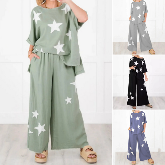 Zweiteiliges Damen Star Patch Set mit kurzen Ärmeln