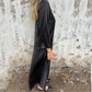 Damen V-Ausschnitt Langarm Baumwoll-Leinen Kleid