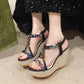 Boho-Keilsandalen für Frauen mit spitzen Zehen
