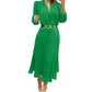Neue Frauen Europäische und Amerikanische Solide Farbe Plus Size Plissiertes Langes Kleid