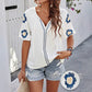 Elegante Bluse mit V-Ausschnitt und Blumenstickerei für Damen
