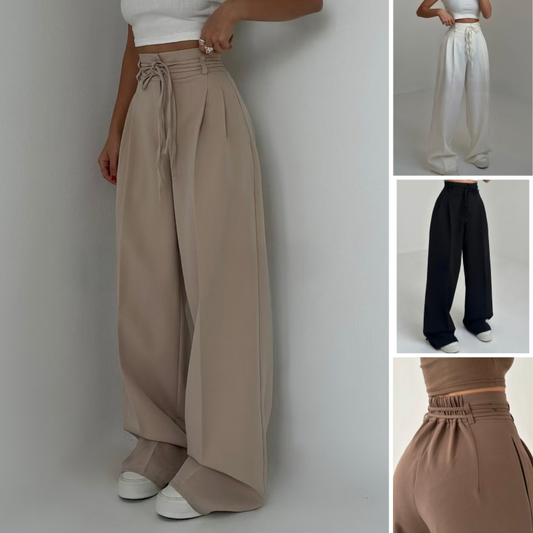 Damen einfarbige Hose mit hoher Taille und geradem Schnitt