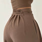 Damen einfarbige Hose mit hoher Taille und geradem Schnitt