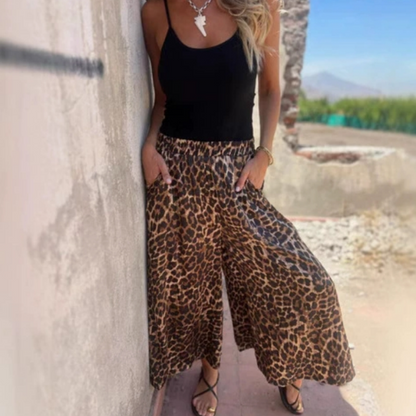 Damen Leopard Print Lose Freizeithose mit weitem Bein