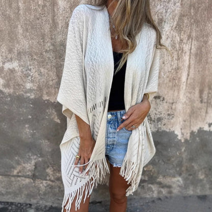 💖Eleganter, einfarbiger, weicher Schal mit Cut-outs und Quasten