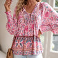 🌷🍃Damenmode bedrucktes Langarmshirt mit V-Ausschnitt