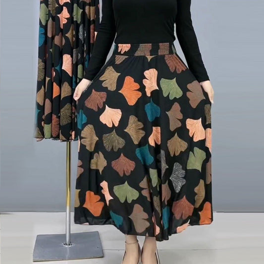 Damenmode Hohe Taille Floral Plissierter Langer Rock