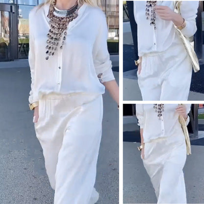 Lässiges weißes Top & Hose Zweiteiliges Set für Damen
