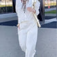 Lässiges weißes Top & Hose Zweiteiliges Set für Damen