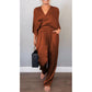 2-teiliges Wickel-Set aus Oberteil und Hose mit V-Ausschnitt für Damen