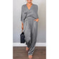 2-teiliges Wickel-Set aus Oberteil und Hose mit V-Ausschnitt für Damen