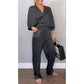 2-teiliges Wickel-Set aus Oberteil und Hose mit V-Ausschnitt für Damen