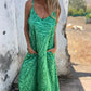 Damen Maxikleid mit Druck und Spaghettiträgern