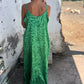 Damen Maxikleid mit Druck und Spaghettiträgern