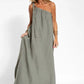 Solid Color Slant Shoulder Side Split Dress