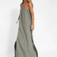 Solid Color Slant Shoulder Side Split Dress