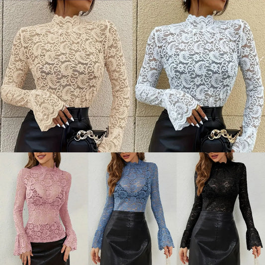 Sexy Schlank Spitze Ausgestellte Ärmel Top Für Frauen