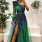 Damen modisches bedrucktes Kleid mit schräger Schulter aus Mesh