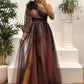 Damen modisches bedrucktes Kleid mit schräger Schulter aus Mesh