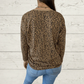 Stylisches langärmeliges Top mit V-Ausschnitt und Leopardenmuster