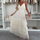 Damen Elegantes Tüll-Maxikleid mit Stufen und Spaghettiträgern