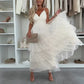 Damen Elegantes Tüll-Maxikleid mit Stufen und Spaghettiträgern
