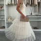 Damen Elegantes Tüll-Maxikleid mit Stufen und Spaghettiträgern