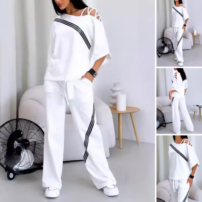 🔥Damen gestreifte Kurzarm-Oberteile ＆ Hosen Zweiteiliges Set