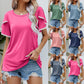 Lässiges Damen-T-Shirt mit Rundhalsausschnitt und Ärmeln mit Bommelbesatz
