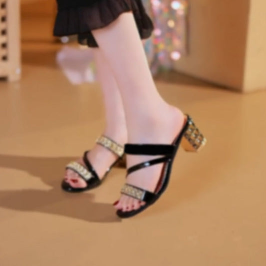 Damen Sandalen mit Strass-Verzierung und Blockabsatz