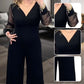 Taillenbetonter Jumpsuit mit V-Ausschnitt und Maschenärmeln