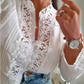 Weißes Patchwork-Top mit Blumenmuster und Spitze für Damen