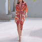Elegantes, figurbetontes Kleid mit V-Ausschnitt und Print für Damen