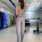 2er-Set: Ärmelloses Neckholder-Top und Hose mit weitem Bein und hoher Taille für Damen