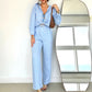 Minimalistisches Button-Down-Shirt mit passender Hose mit weitem Bein für Damen