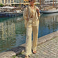 Minimalistisches Button-Down-Shirt mit passender Hose mit weitem Bein für Damen