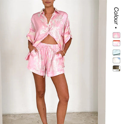 Lässiges bedrucktes Kurzarm-Shirt & Shorts 2-teiliges Set