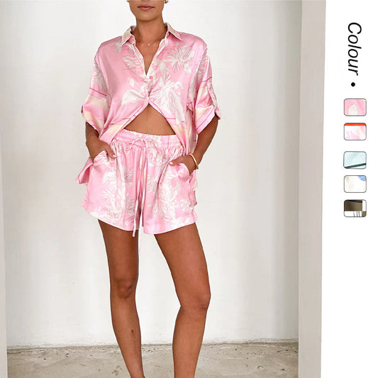 Lässiges bedrucktes Kurzarm-Shirt & Shorts 2-teiliges Set